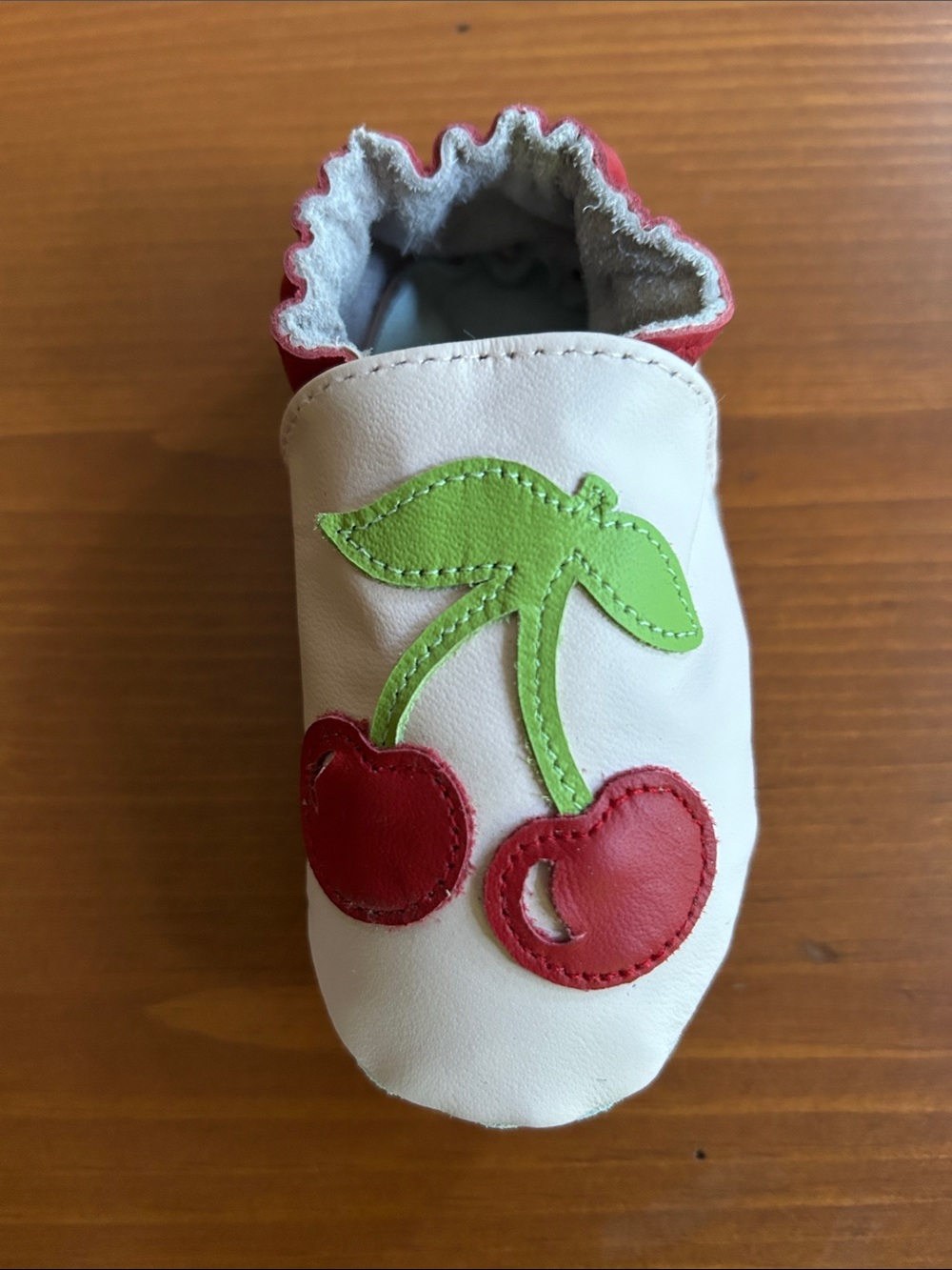 Robeez Cherry Soft Leather Baby Shoe - White and Red